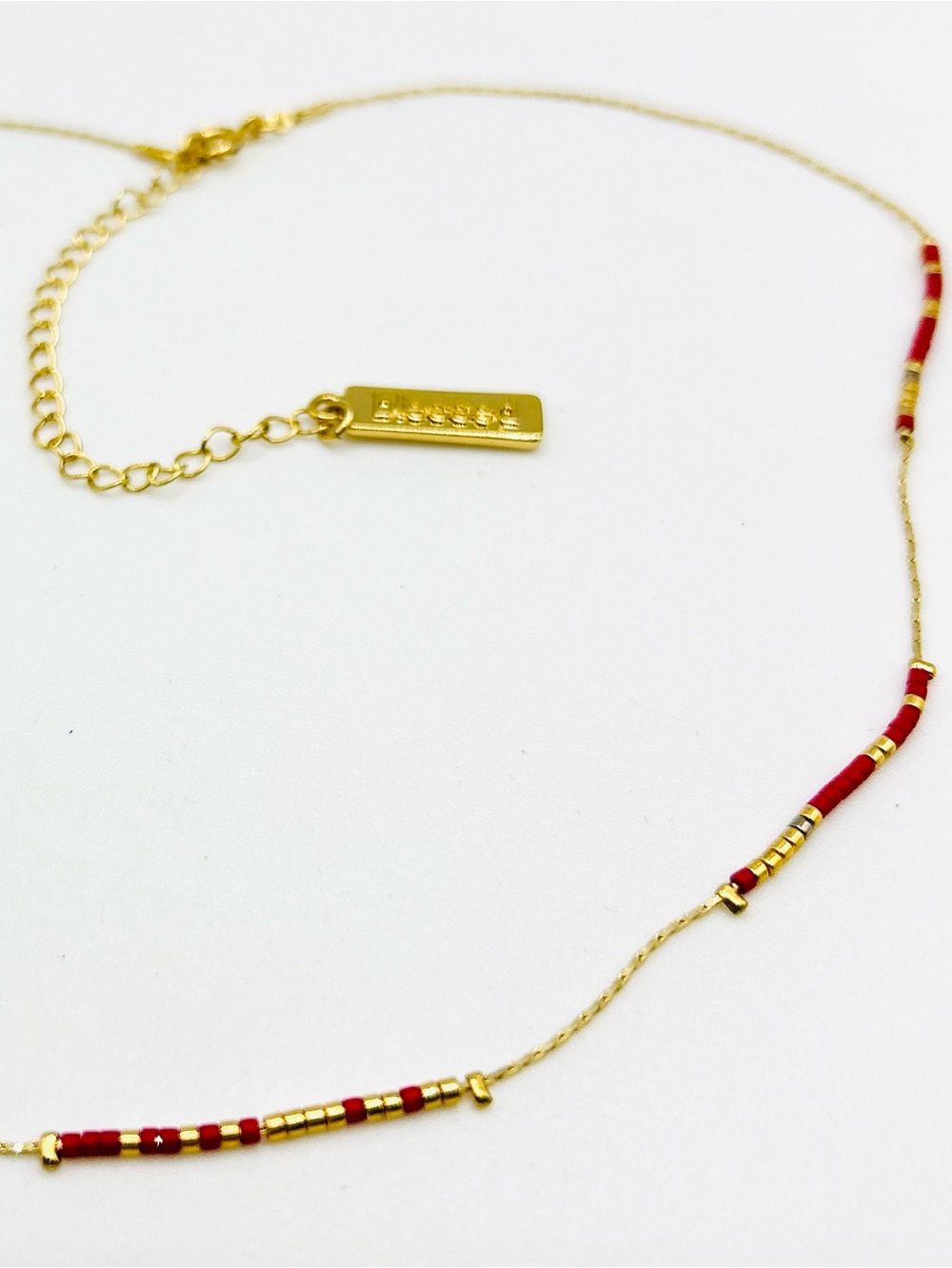 Vintage seed bead gold choker necklace w/ Blessed charm